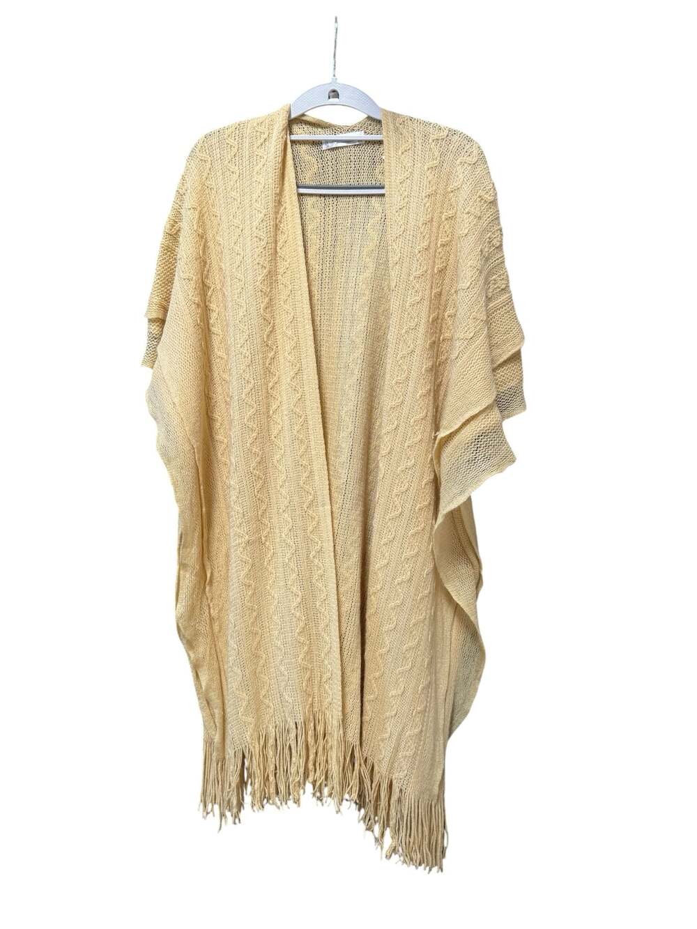 Jon & Anna Light Yellow Textured Knit Fringe Open Cardigan Poncho